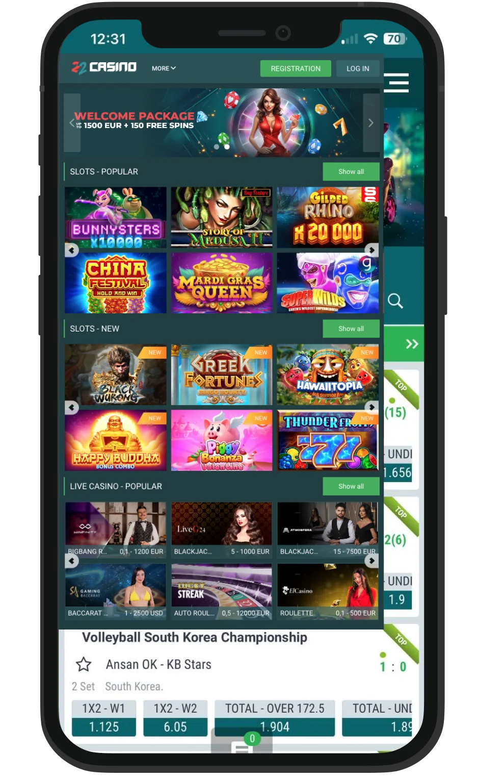 App di 22Bit Casino su smartphone